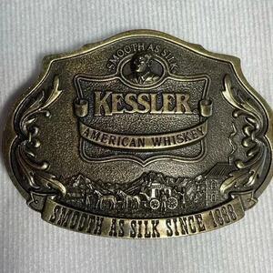 1993 Kessler Whiskey Brass Buckle 3” x 2.25” Vintage Limited Edition Made USA